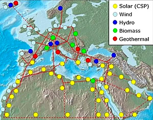 Landkarte des Mittelmeers mit TREC Konzept 